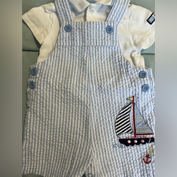 Baby Boy's Sailboat 2-Piece Polo & Striped Romper Set Sz 9M - Picture 6 of 12